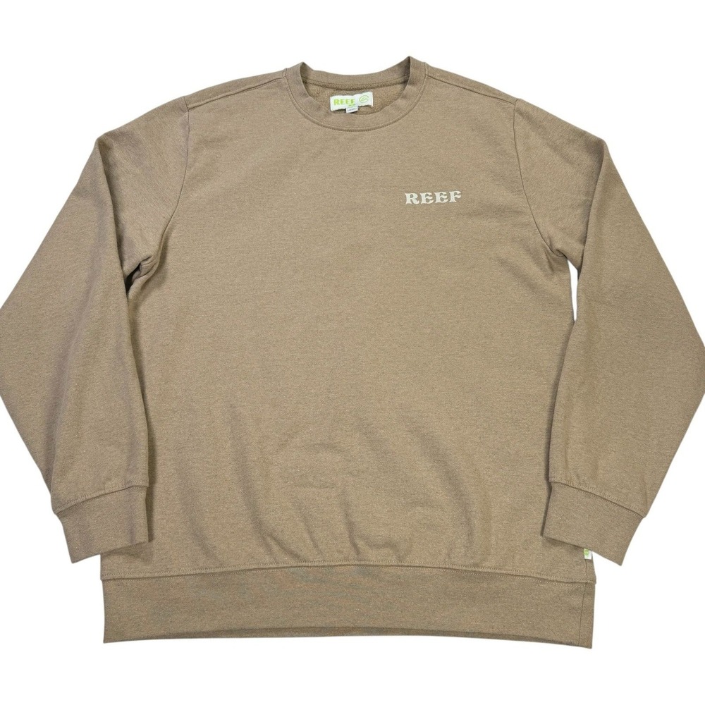 Reef Sweatshirt Mens Medium Tan Excellent Salt Sand Reef Graphic Pullover Fleece